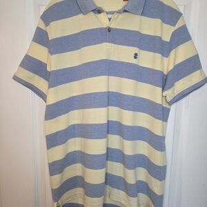 Izod Sriped Polo Shirt 100% Cotton In Light Blue and Cream Sz Medium NWOT
